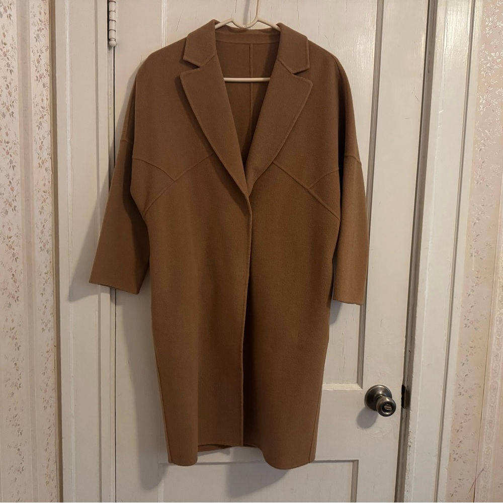 Women khaki wool long coat 100% wool